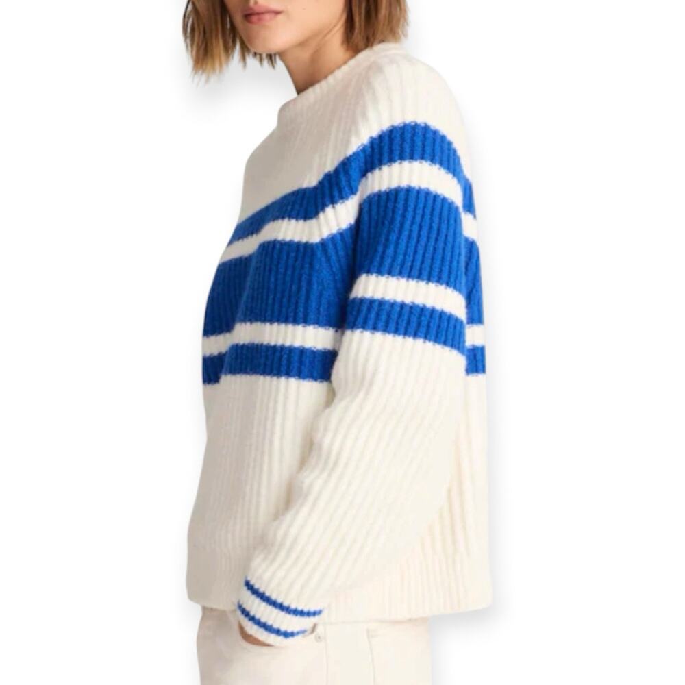 NWT Madewell Raglan Sleeve Striped Sweater Size Medium Blue White - Picture 2 of 9